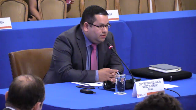 Foto: El Capitán Igor Nieto Buitriago durante la audiencia por crímenes de lesa humanidad.en Venezuela 