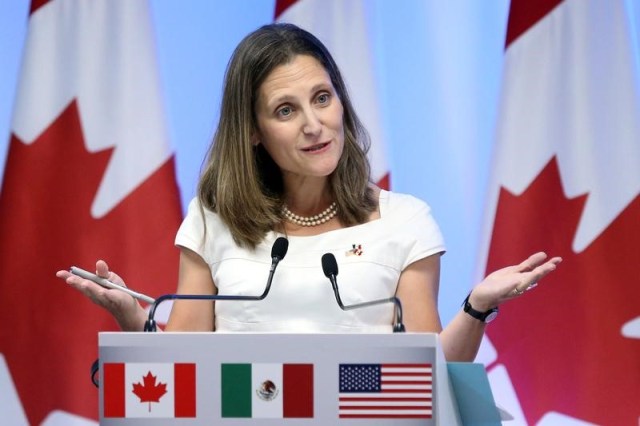 Imagen de archivo de la ministra de Relaciones Exteriores canadiense, Chrystia Freeland, en una rueda de prensa en Ciudad de México, sep 5, 2017. REUTERS/Edgard Garrido