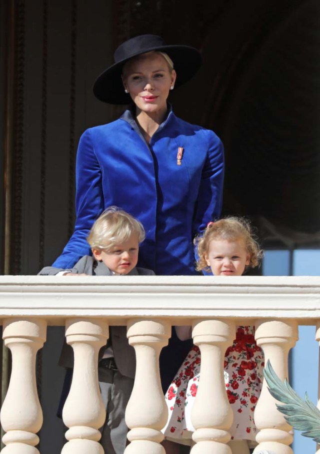 Princess Charlene and her twins Prince Jacques and Princess Gabriella stand at the Palace Balcony during the celebrations marking Monaco's National Day, November 19, 2017. REUTERS/Eric Gaillard