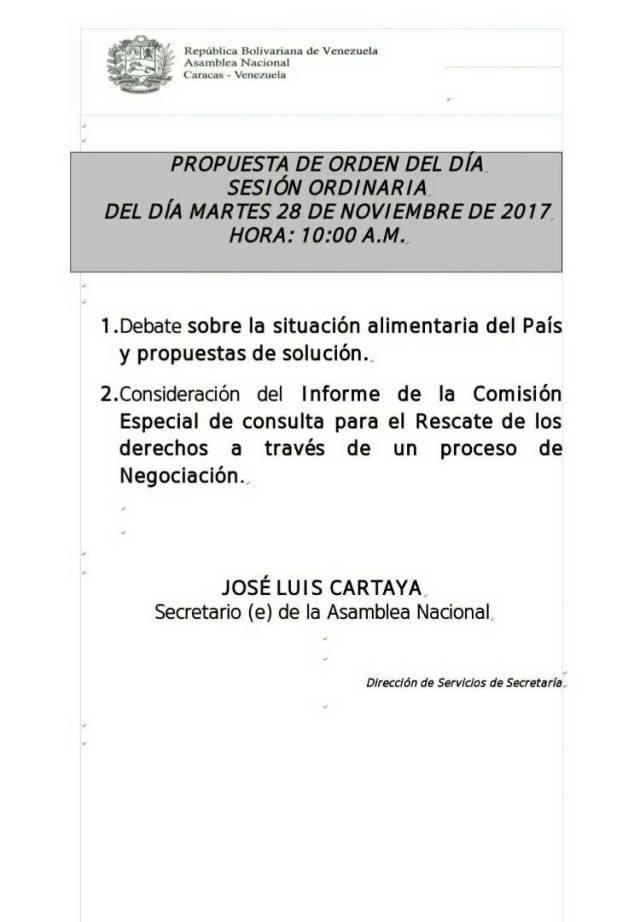 Orden del dia AN 28 nov