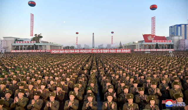 A view of celebrations at Kim Il-sung Square on December 1, in this photo released by North Korea's Korean Central News Agency (KCNA) in Pyongyang December 2, 2017. REUTERS/KCNA REUTERS/KCNA ATTENTION EDITORS - THIS IMAGE WAS PROVIDED BY A THIRD PARTY. REUTERS IS UNABLE TO INDEPENDENTLY VERIFY THIS IMAGE. SOUTH KOREA OUT. NO THIRD PARTY SALES. NOT FOR USE BY REUTERS THIRD PARTY DISTRIBUTORS