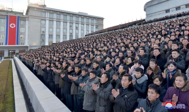 A view of celebrations at Kim Il-sung Square on December 1, in this photo released by North Korea's Korean Central News Agency (KCNA) in Pyongyang December 2, 2017. REUTERS/KCNA REUTERS/KCNA ATTENTION EDITORS - THIS IMAGE WAS PROVIDED BY A THIRD PARTY. REUTERS IS UNABLE TO INDEPENDENTLY VERIFY THIS IMAGE. SOUTH KOREA OUT. NO THIRD PARTY SALES. NOT FOR USE BY REUTERS THIRD PARTY DISTRIBUTORS