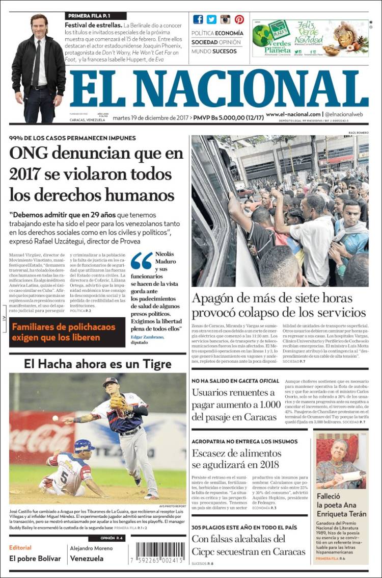 Portadas de este martes 19 de diciembre de 2017