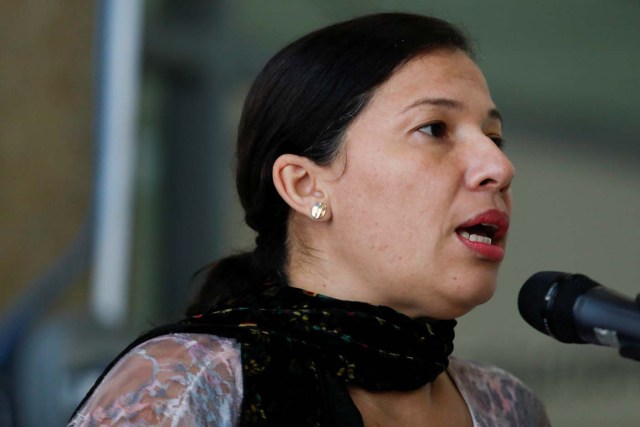 Tania D'Amelio, rector of the National Electoral Council (CNE), talks to the media during a news conference in Caracas, Venezuela, February 5, 2018. REUTERS/Marco Bello