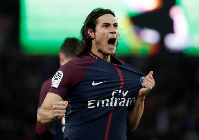 Soccer Football - Ligue 1 - Paris St Germain vs RC Strasbourg - Parc des Princes, Paris, France - February 17, 2018   Paris Saint-Germain’s Edinson Cavani celebrates scoring their fourth goal    REUTERS/Benoit Tessier     TPX IMAGES OF THE DAY