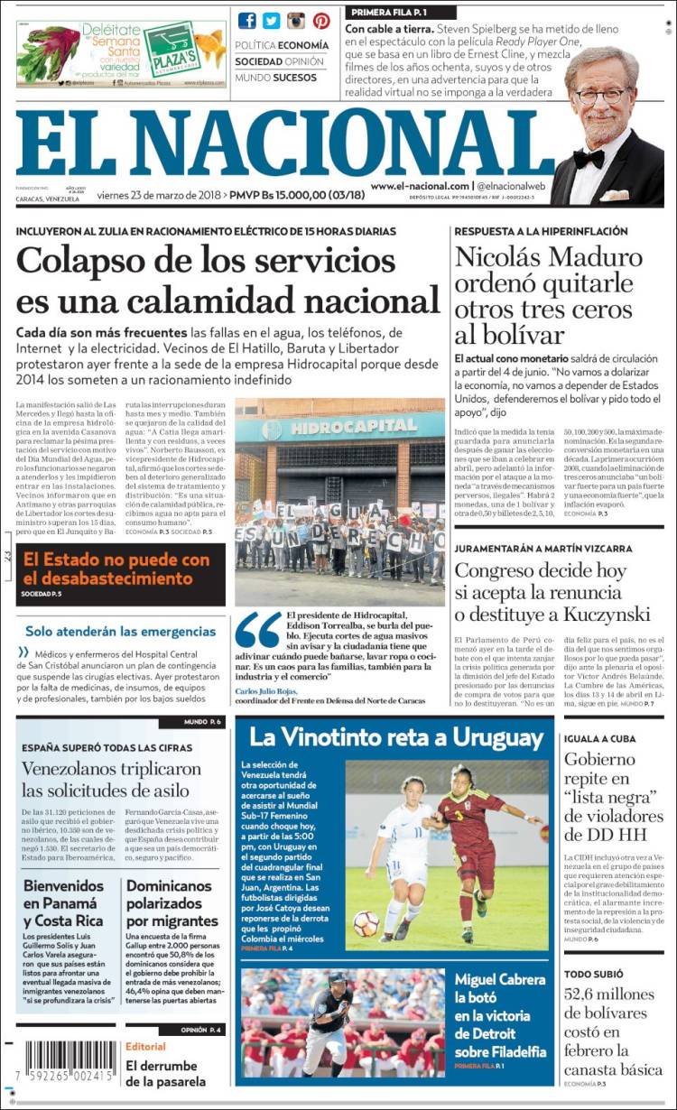 Portadas de este viernes 23 de marzo de 2018