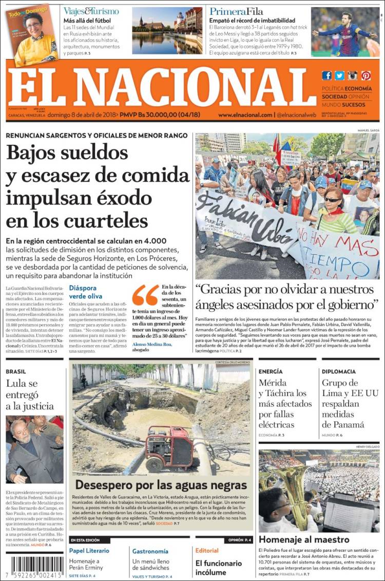 Portadas de este domingo 8 de abril de 2018