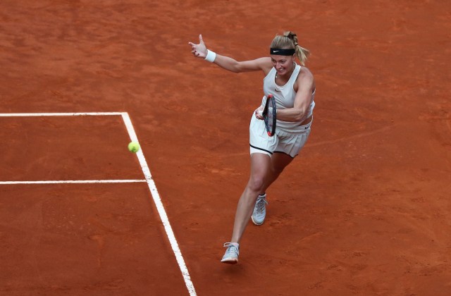 Tennis - WTA Mandatory - Madrid Open - Madrid, Spain - May 12, 2018   Czech Republic's Petra Kvitova in action during the final against Netherlands' Kiki Bertens   REUTERS/Sergio Perez