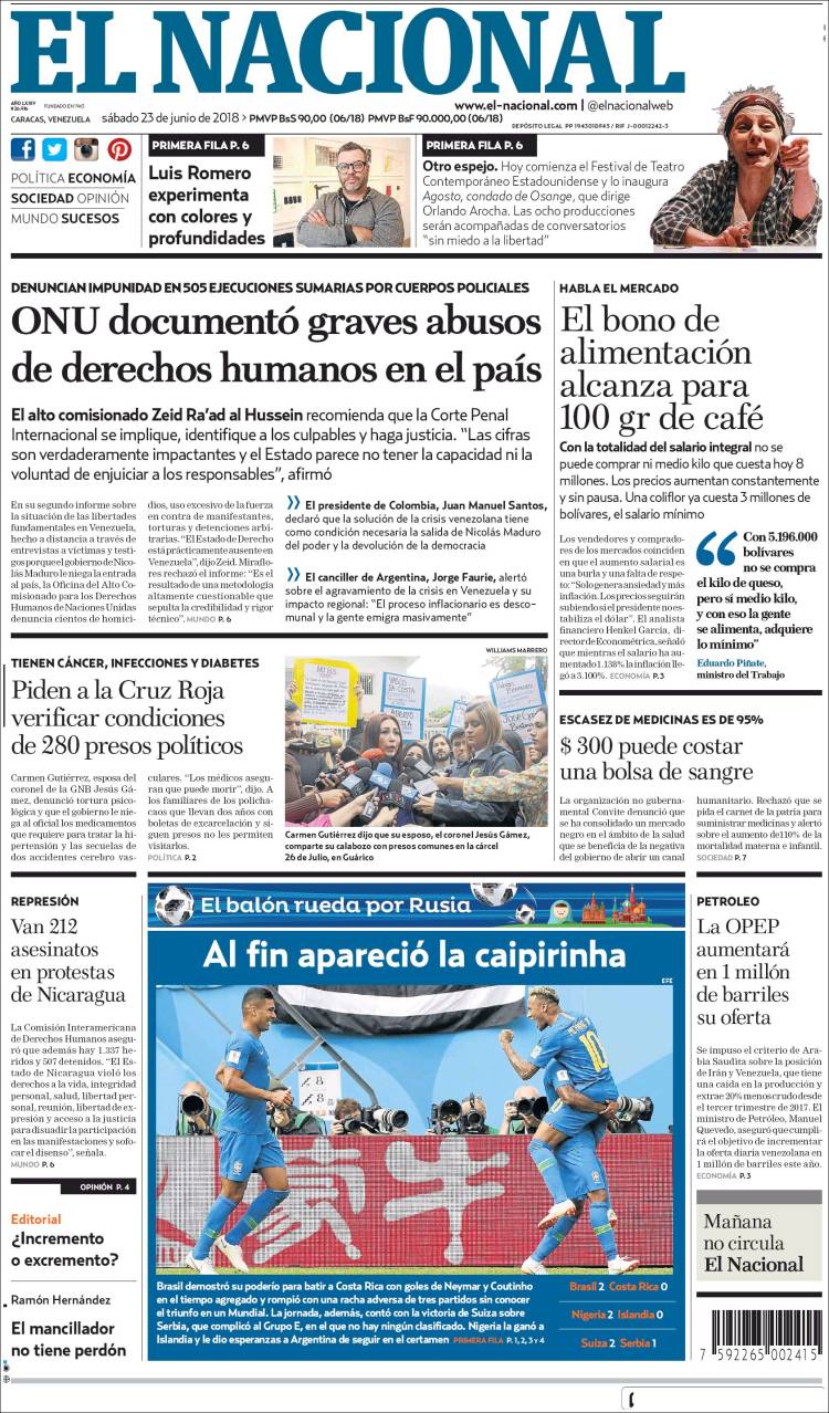 Portadas de este sábado 23 de junio de 2018