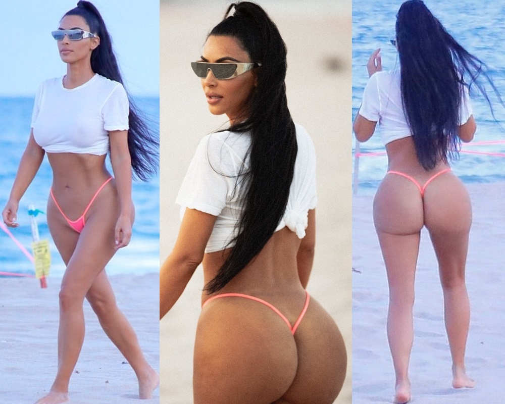 ¿Te imaginas si hubiese sentido el temblor? Con unos micro hilachos fosforescentes Kim Kardashian tuvo un día normal de playa