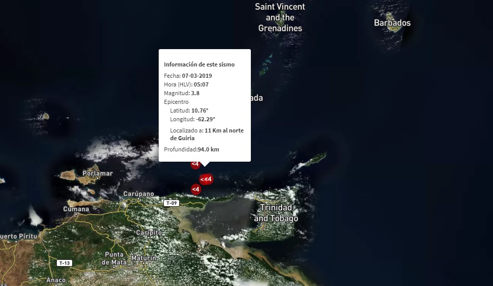 Sismo de magnitud 3.8 despertó a los habitantes de Güiria, estado Sucre #7Mar