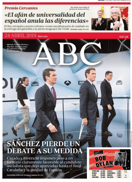 Portadas de la prensa internacional para este miércoles 24 de abril de 2019