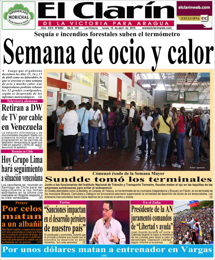 Portadas de este lunes 15 de abril de 2019