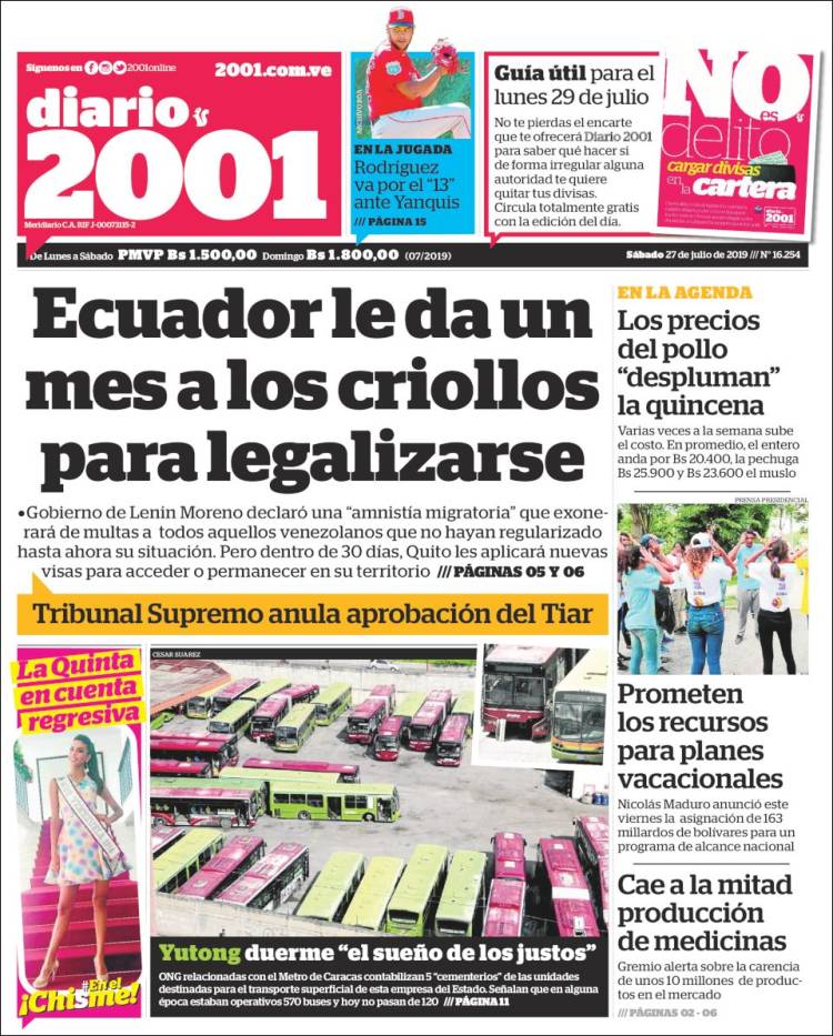 Portadas de este sábado 27 de julio de 2019