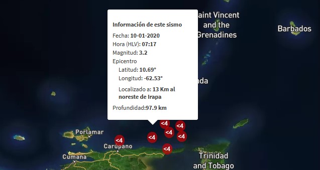 Sismo de magnitud 3.2 en Irapa