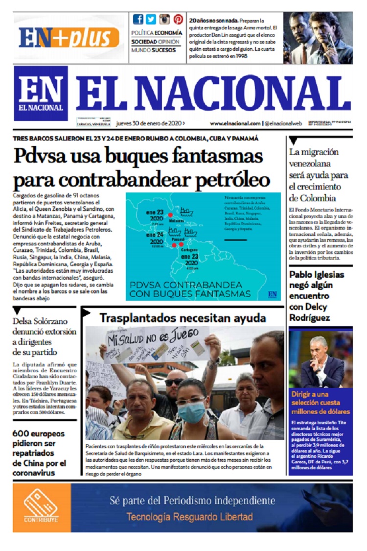 Portadas de este jueves 30 de enero de 2020