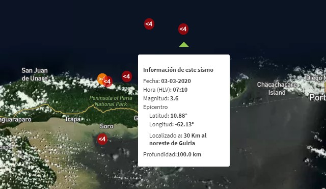 Sismo de 3.6 sacudió el norte de Güiria