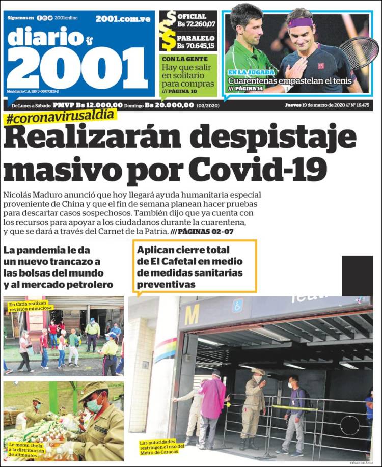 Portadas de este jueves 19 de marzo de 2020