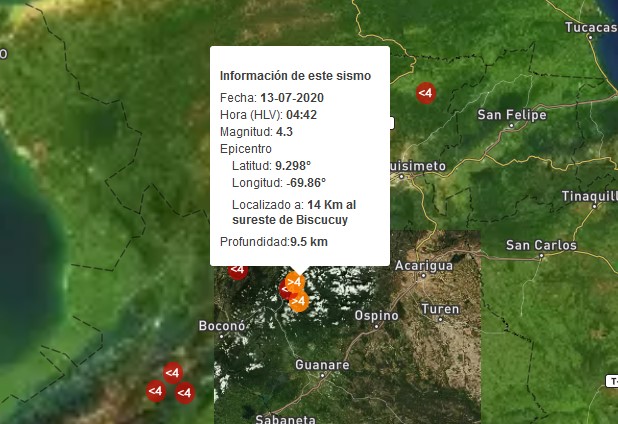 Sismo de magnitud 4.3 se sintió en Biscucuy