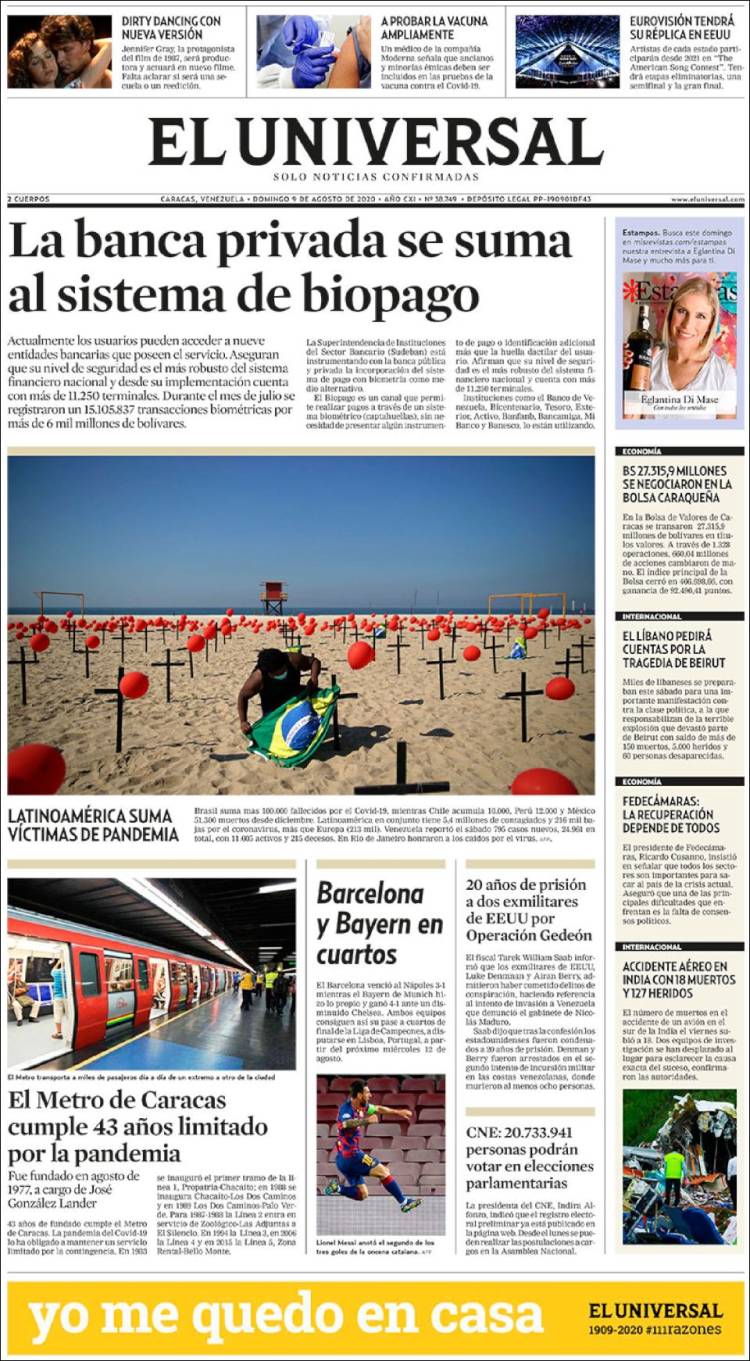 Portadas de este domingo 9 de agosto de 2020