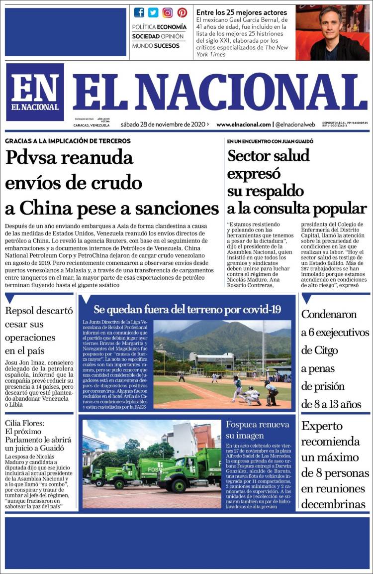 Portadas de este sábado 28 de noviembre de 2020