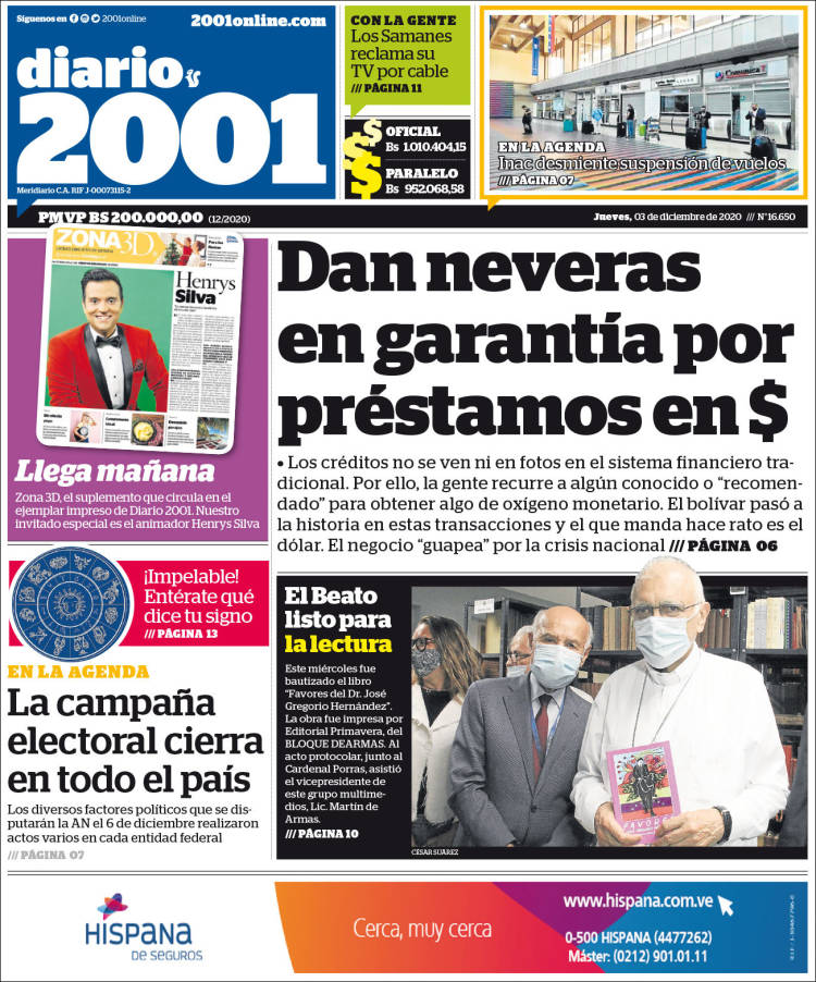 Portadas de este jueves 3 diciembre de 2020