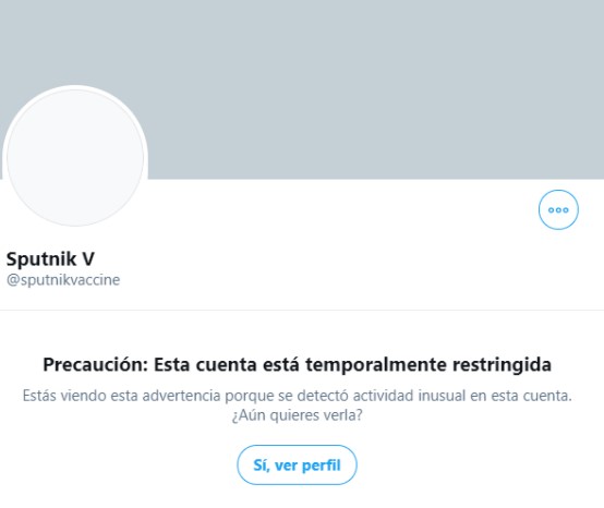 Twitter restringe el acceso a la cuenta de la vacuna rusa Sputnik V