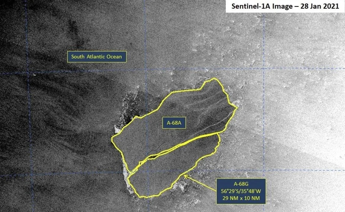 Se partió por la mitad el iceberg gigante que flota a la deriva en el Atlántico Sur