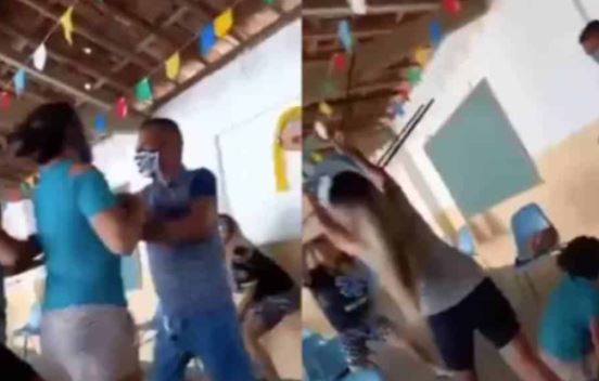 ¡PELEA DE CUAIMAS! Se consiguió a su esposo con la amante en un centro de vacunación (VIDEO)