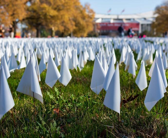 EEUU honra a las víctimas por Covid-19 con 600 mil banderas blancas en Washington