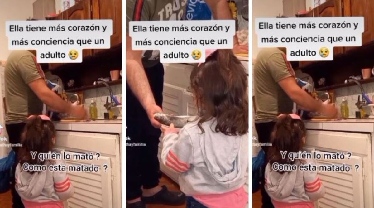 “Es una mascota, no le hagas eso”: El tierno regaño de una niña a su papá por preparar pescado (VIDEO)