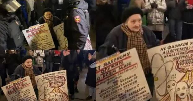 VIDEO: Abuela sobreviviente de la Segunda Guerra Mundial fue detenida por protestar en Rusia