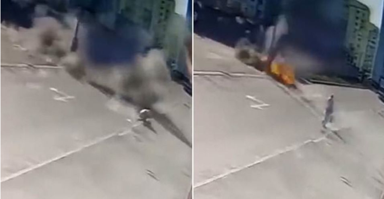 VIDEO: El impactante momento en que un misil ruso casi alcanza a una mujer ucraniana por centímetros