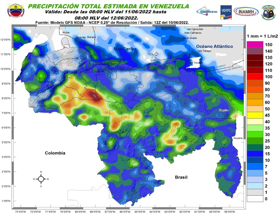 Inameh prevé nubosidad y lluvias en varios estados de Venezuela este #11Jun