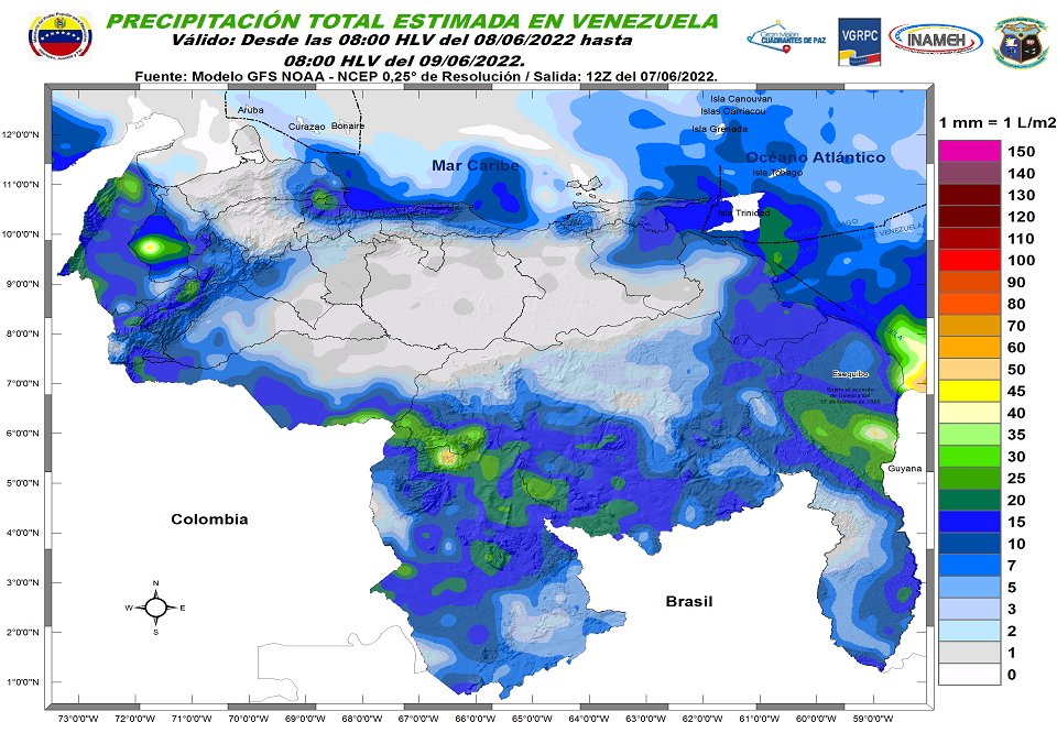 Inameh prevé nubosidad y lluvias en gran parte de Venezuela este #8Jun