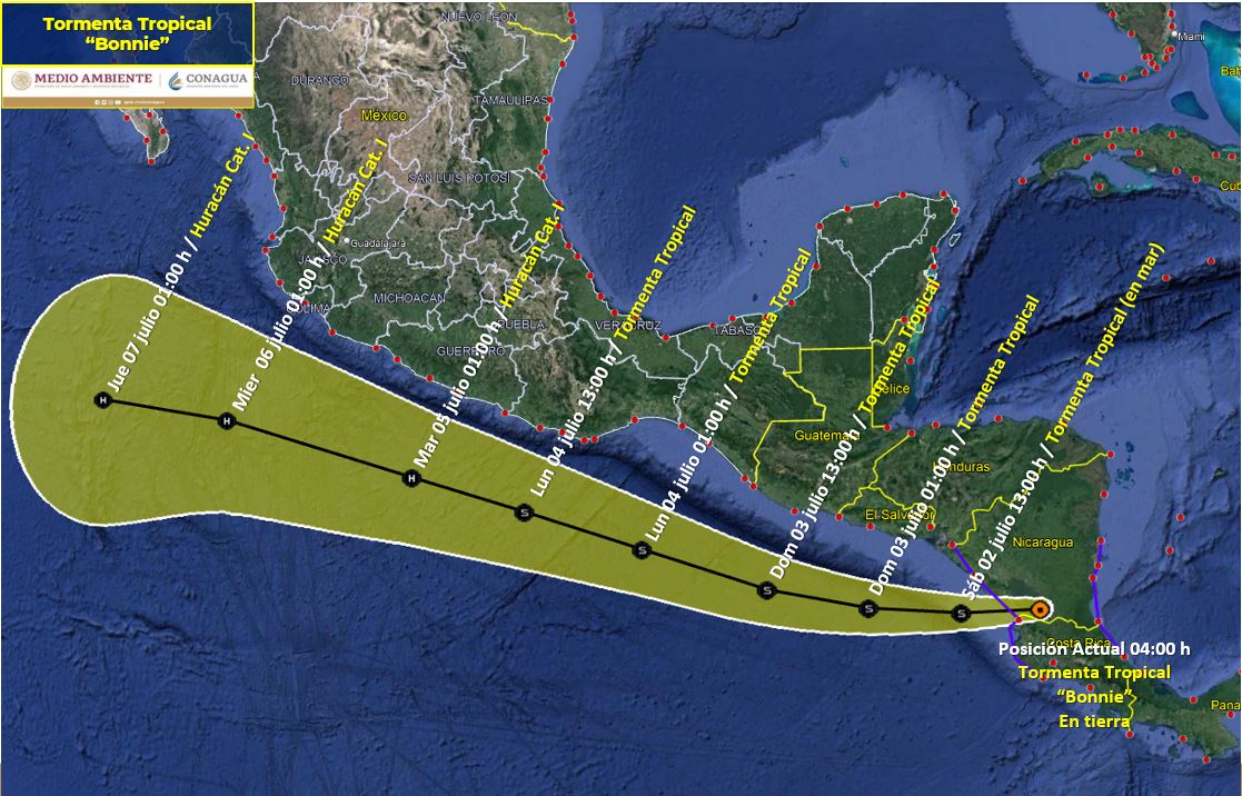 Alerta en México: huracán Bonnie se degradó a categoría 2 y provocará fuertes lluvias