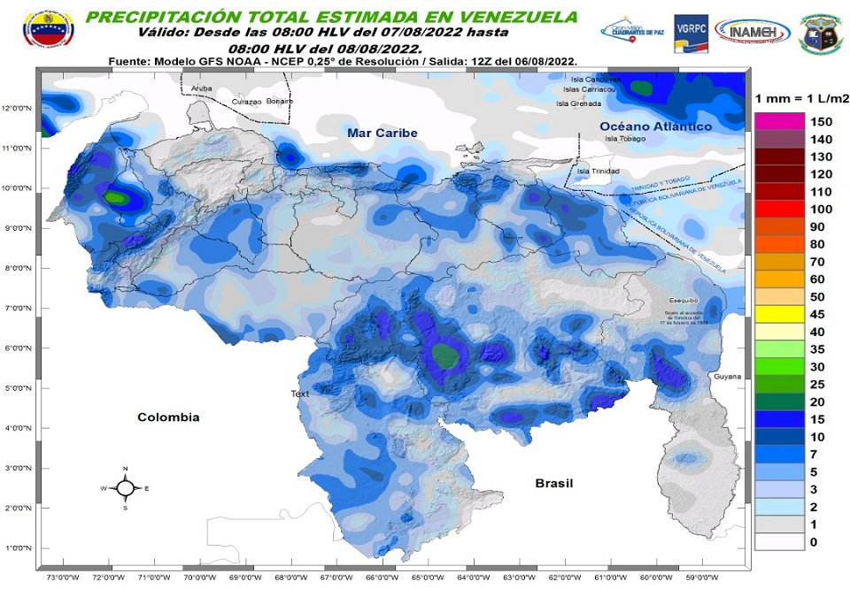 El estado del tiempo en Venezuela este #7Ago, según Inameh