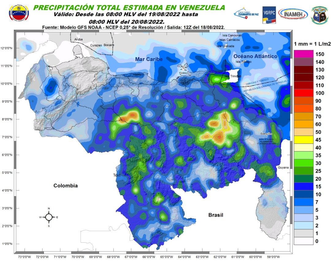 El estado del tiempo en Venezuela este #19Ago, según Inameh