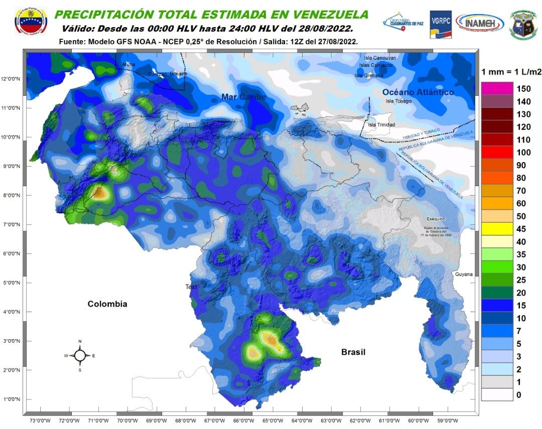 El estado del tiempo en Venezuela este #28Ago, según Inameh