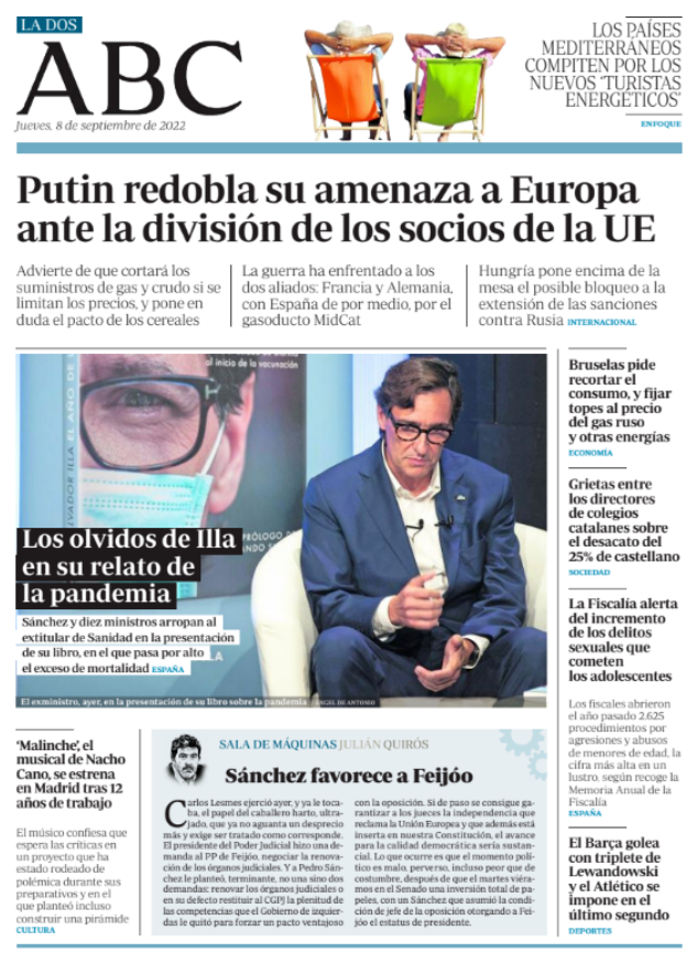 Portadas de la prensa internacional de este jueves 8 de septiembre de 2022