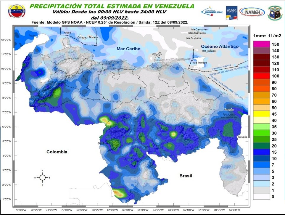 El estado del tiempo en Venezuela este #9Sep, según Inameh