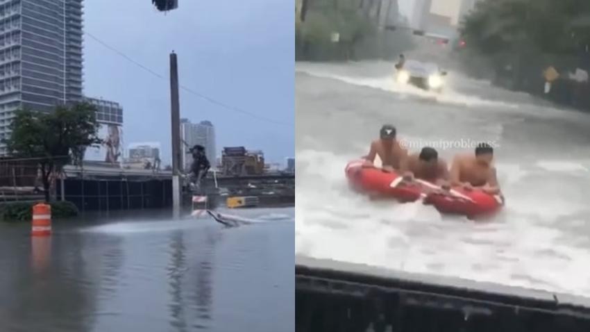 Entre tablas de surf y kayaks: Las inundaciones en Miami dejaron imágenes curiosas (VIDEO)