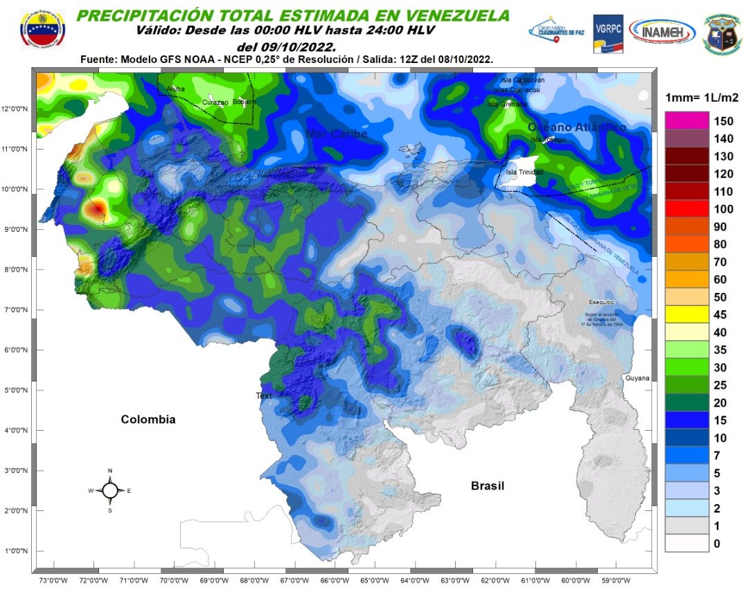 El estado del tiempo en Venezuela este #9Oct, según Inameh