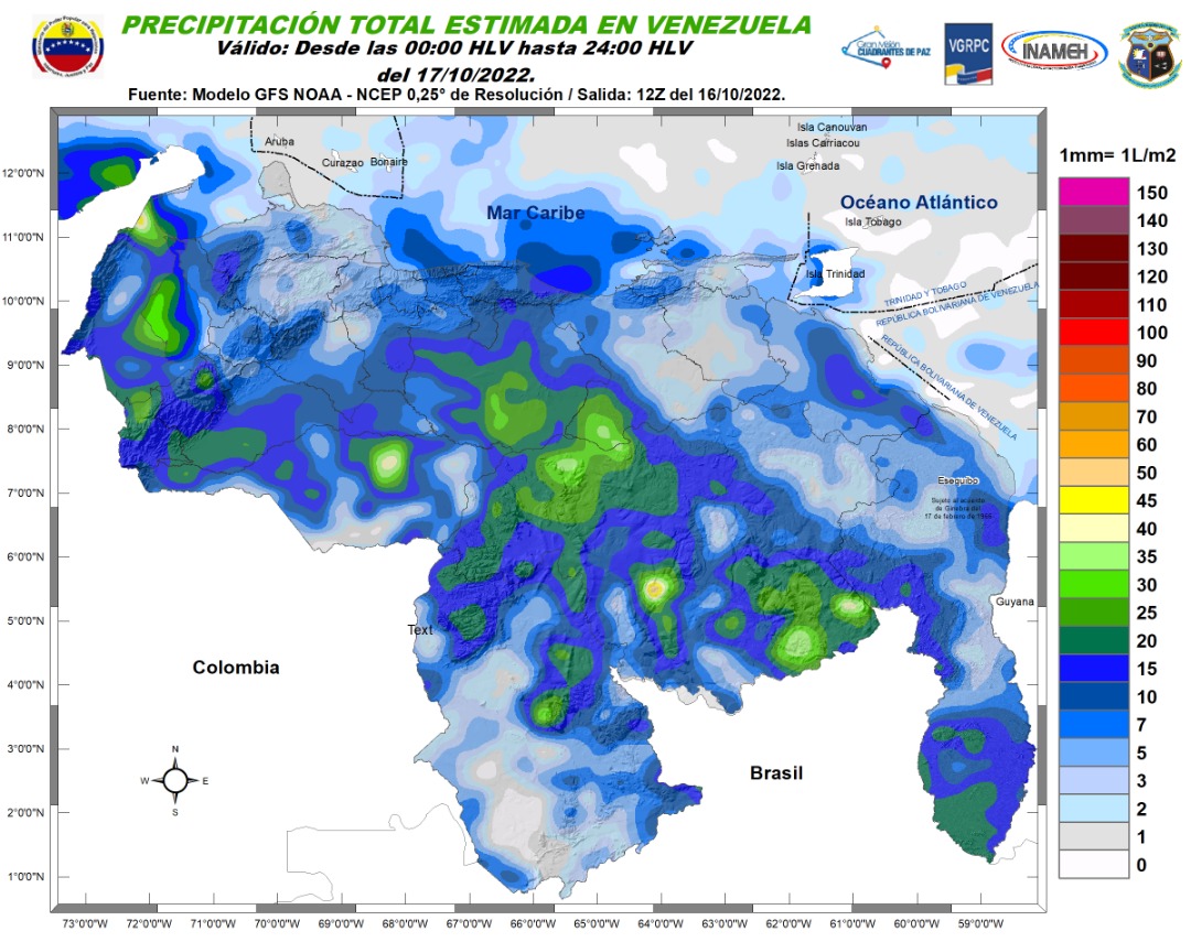 Inameh prevé lluvias, chubascos y descargas eléctricas en varias regiones de Venezuela este #17Oct