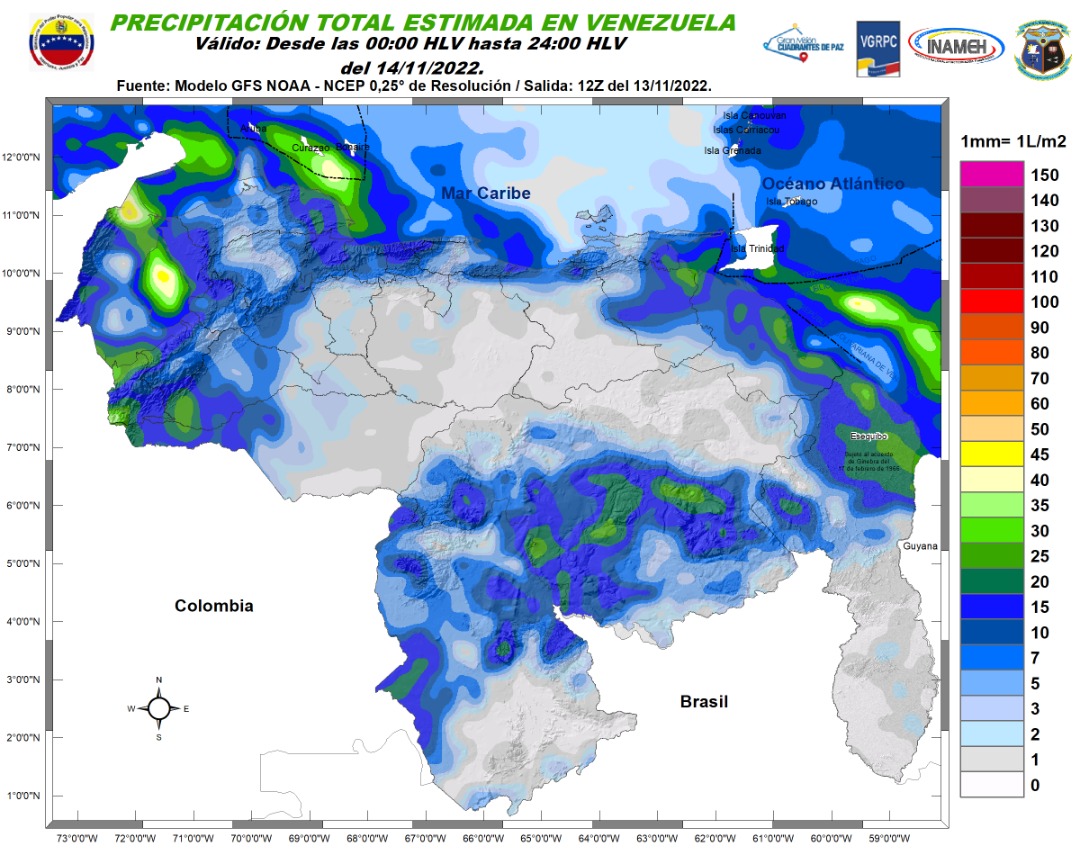 Inameh prevé nubosidad y lluvias en algunos estados de Venezuela este #14Nov