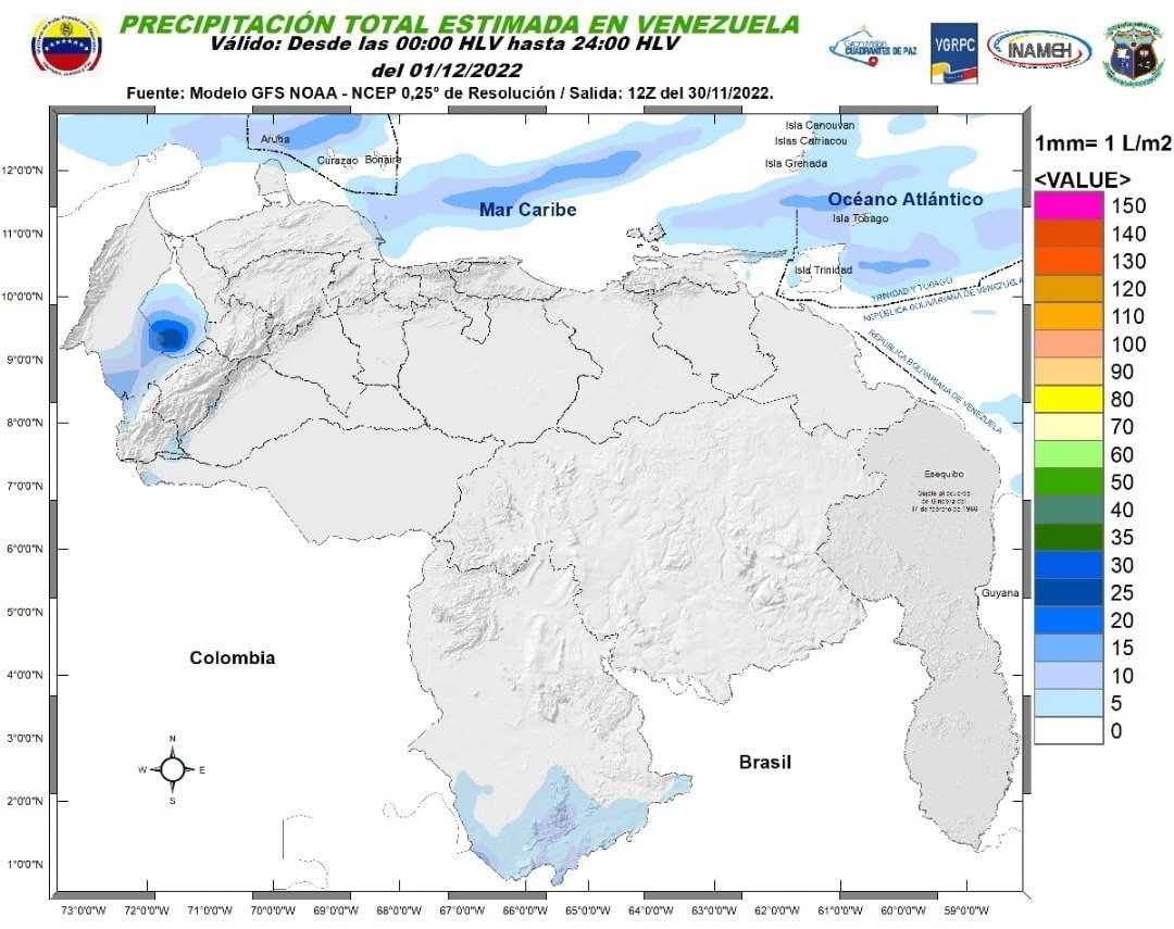 El estado del tiempo en Venezuela este #1Dic, según Inameh