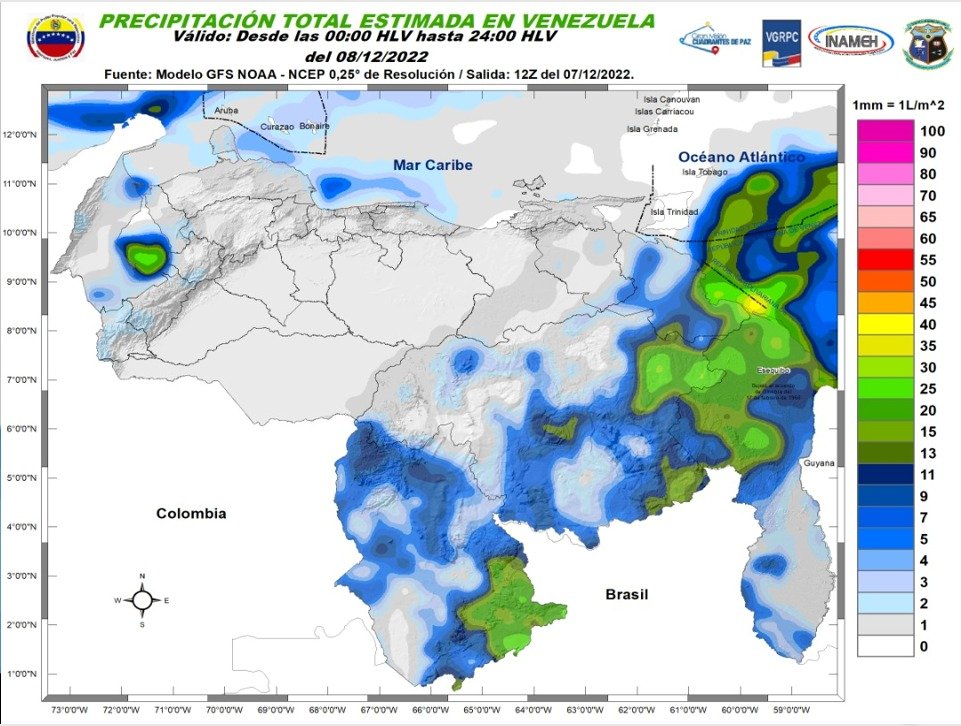 El estado del tiempo en Venezuela este #8Dic, según Inameh