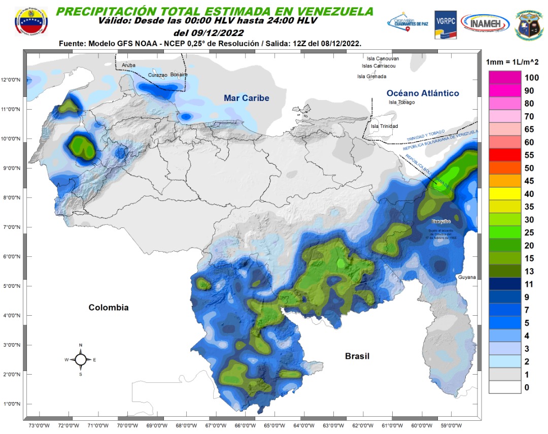 El estado del tiempo en Venezuela este #9Dic, según Inameh