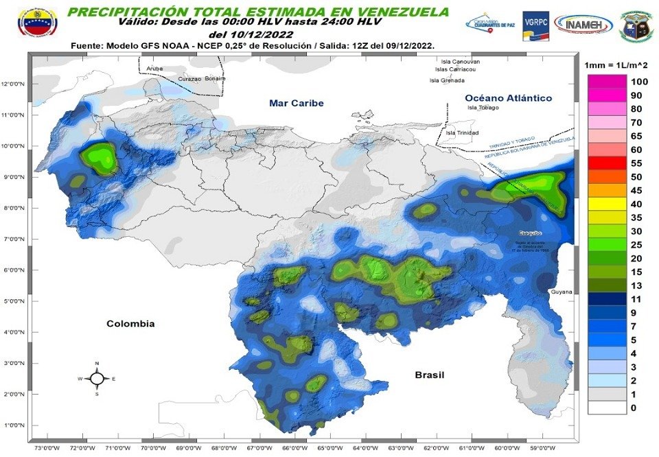 El estado del tiempo en Venezuela este #10Dic, según Inameh