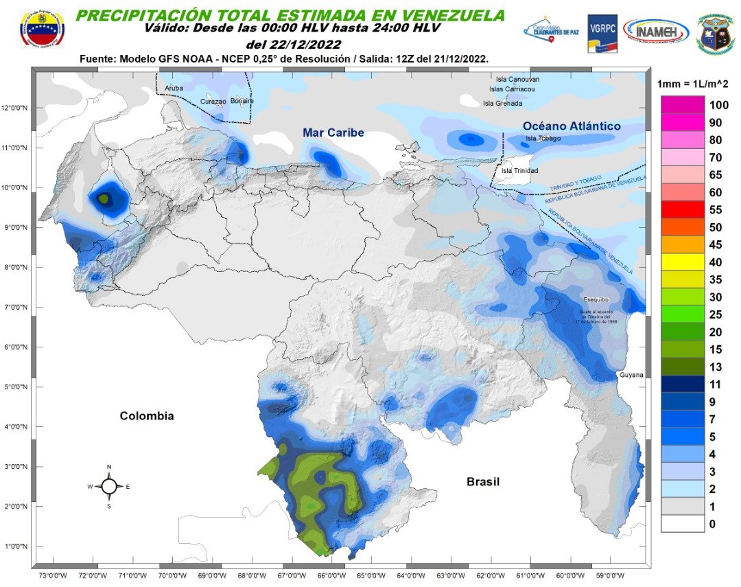 El estado del tiempo en Venezuela este #22Dic, según Inameh